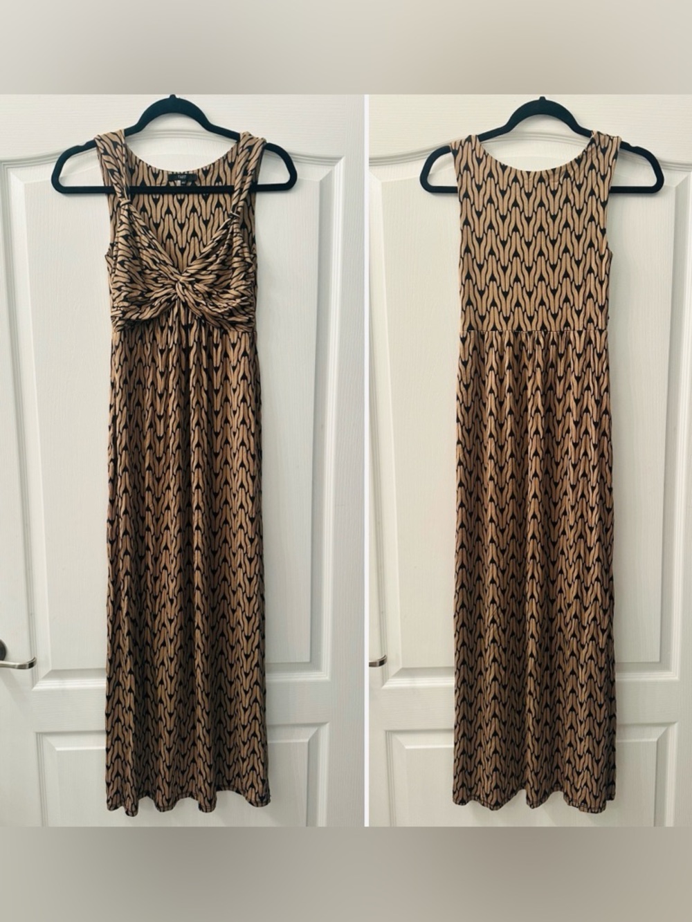 Tart Knotted-Front Maxi Dress in Tan and Black XS